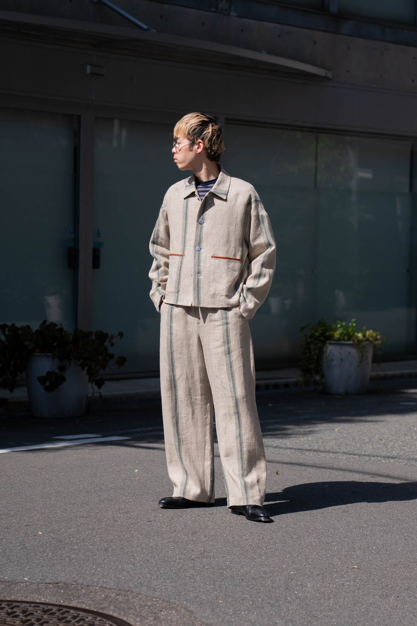 FLLOWER SAK LINEN STRIPE EASY PANTS