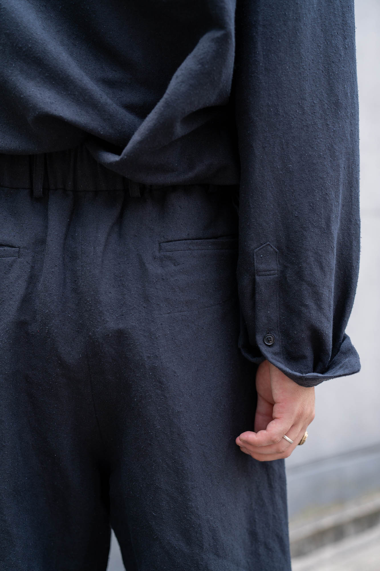 Linen Silk Wide Knee Tuck Pants