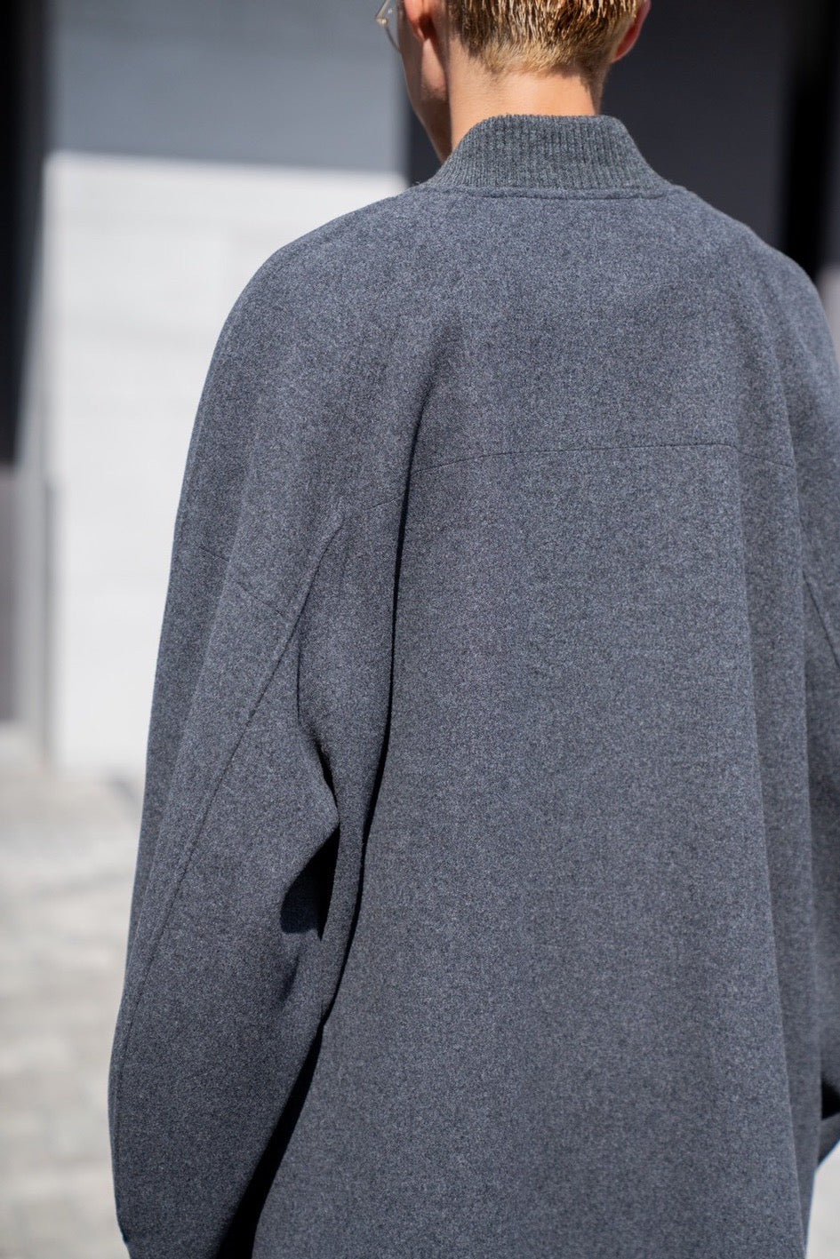 Wool melton double face rever stadium coat