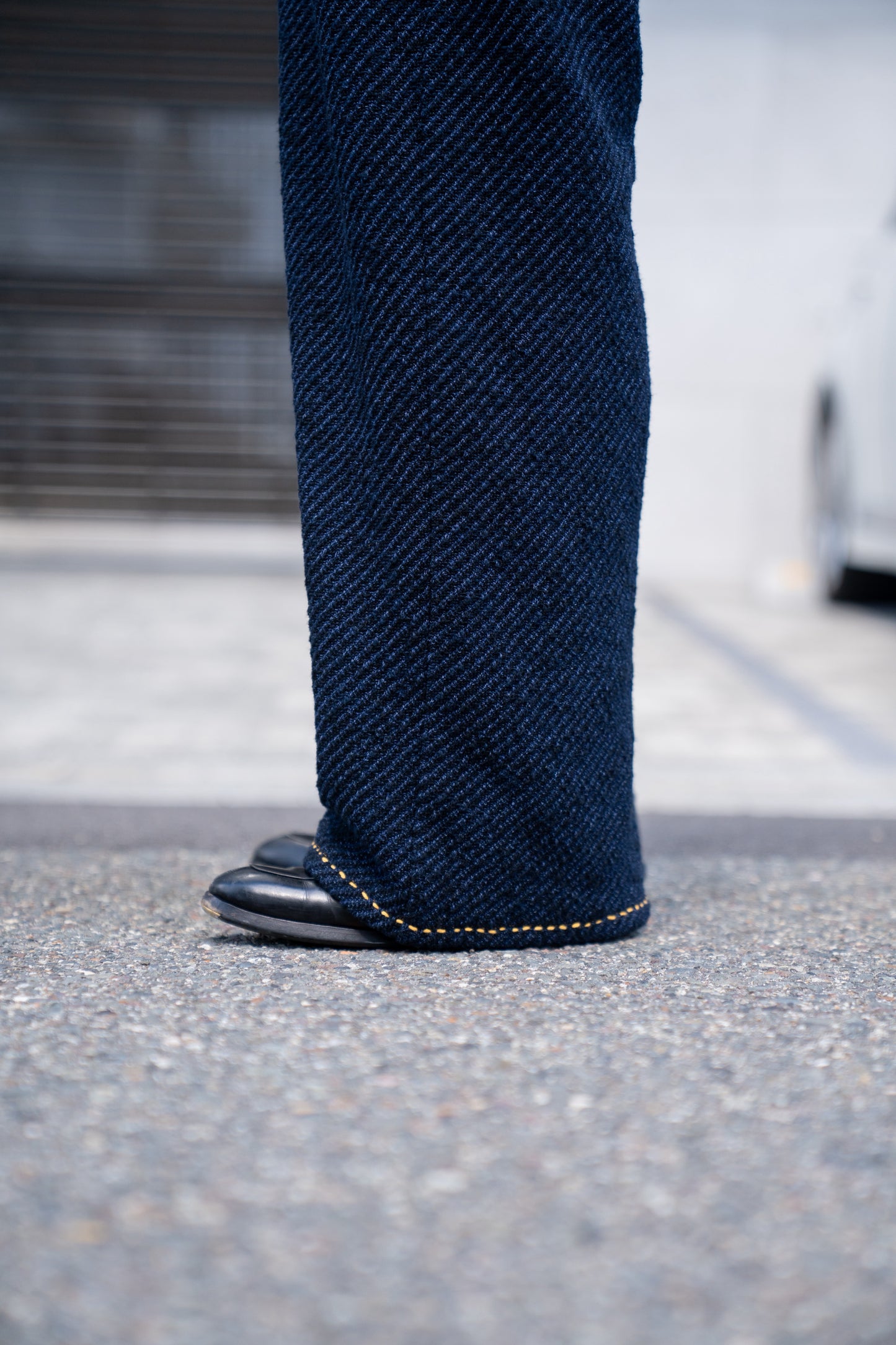 Hand Stitched Rigid Denim Knit Pants