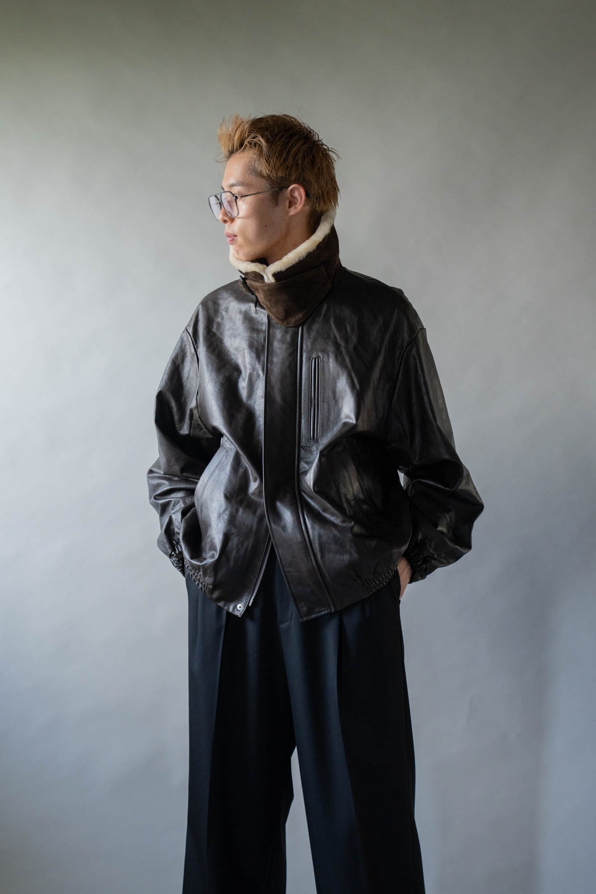 MOUTON COLLAR CALF ZIP JACKET(ST.1549)