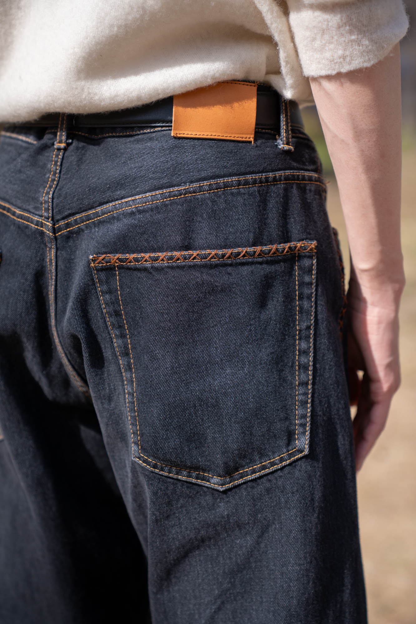 Hand-Embroidered Denim Pants