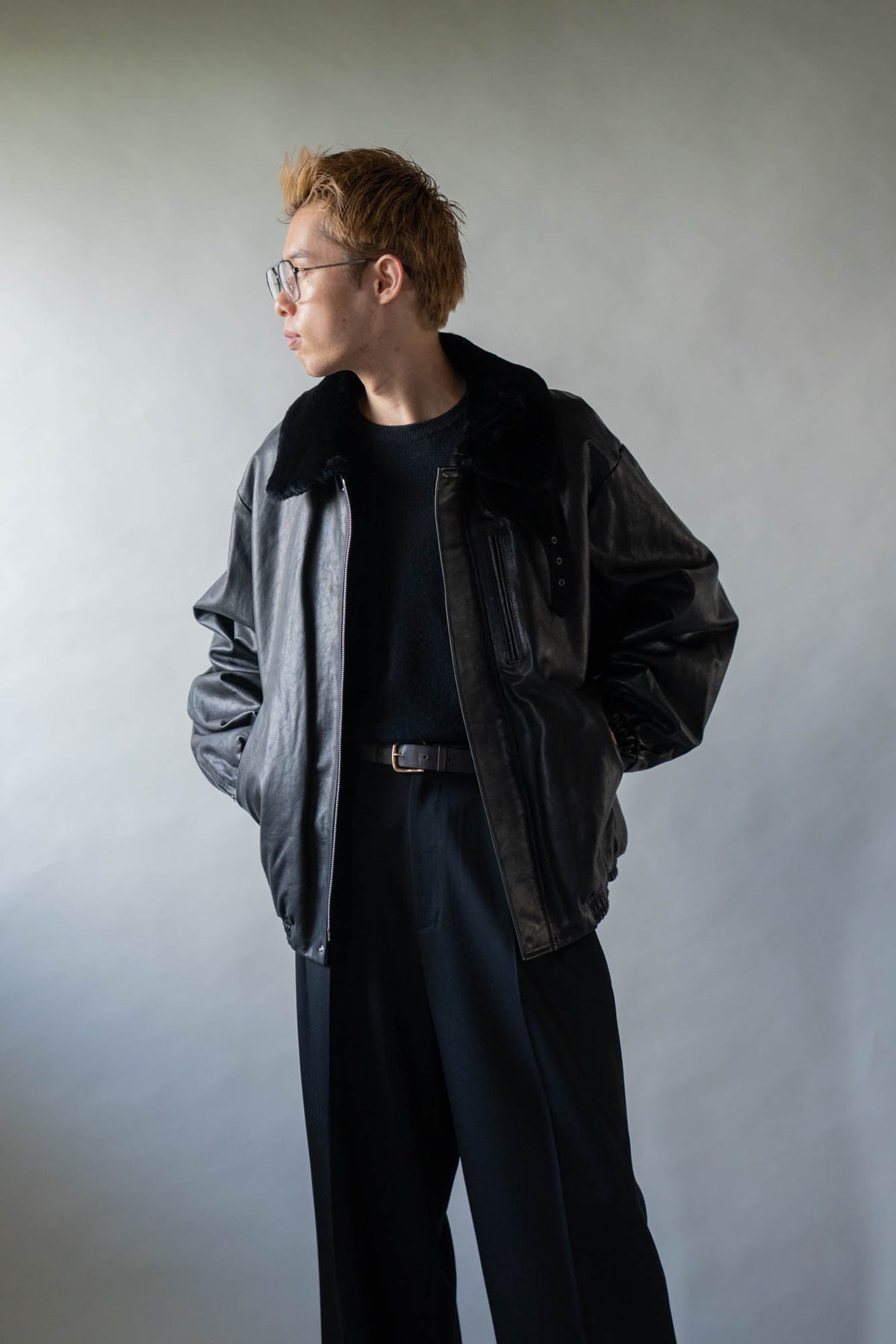 MOUTON COLLAR CALF ZIP JACKET(ST.1549)