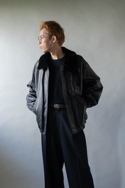 MOUTON COLLAR CALF ZIP JACKET(ST.1549)