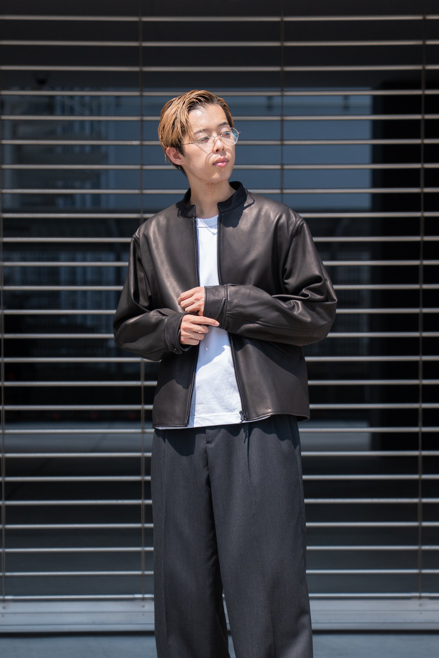 Lamb Leather Zip Short Jacket