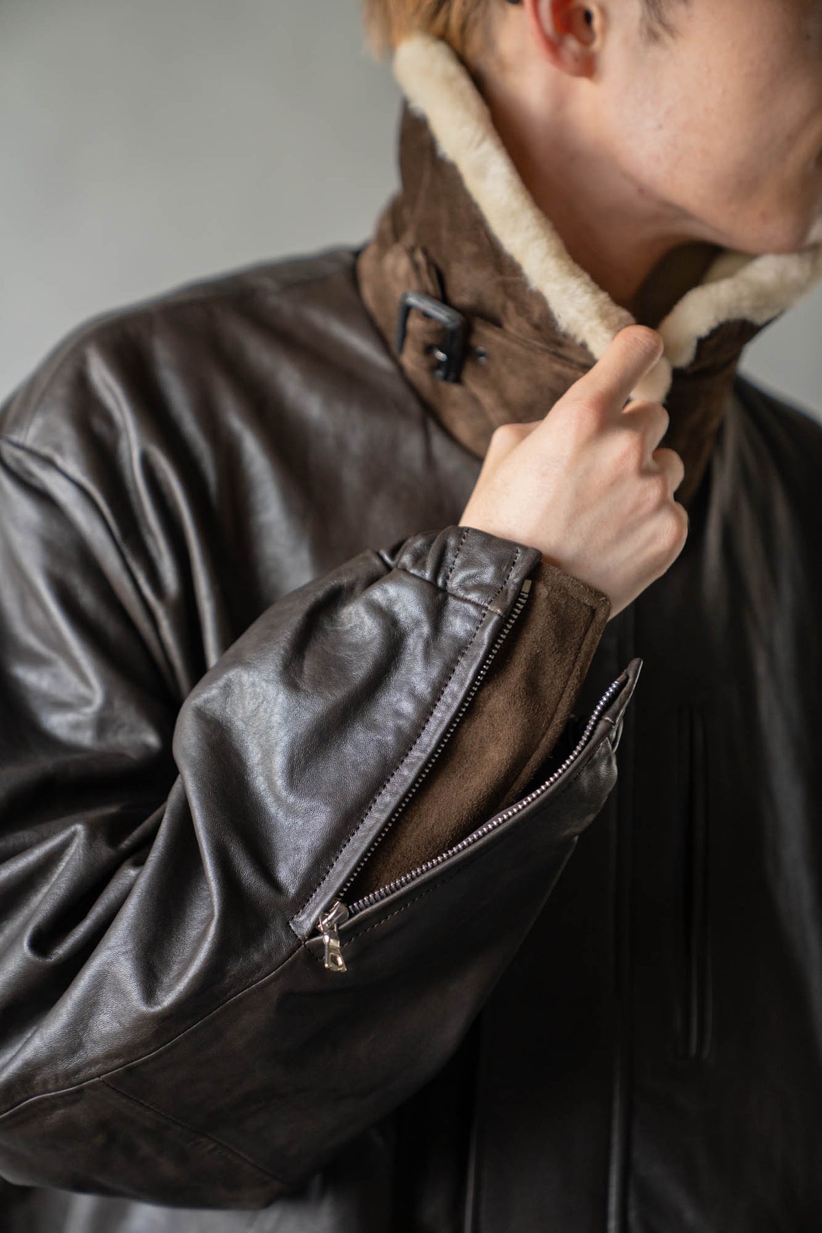 MOUTON COLLAR CALF ZIP JACKET(ST.1549)