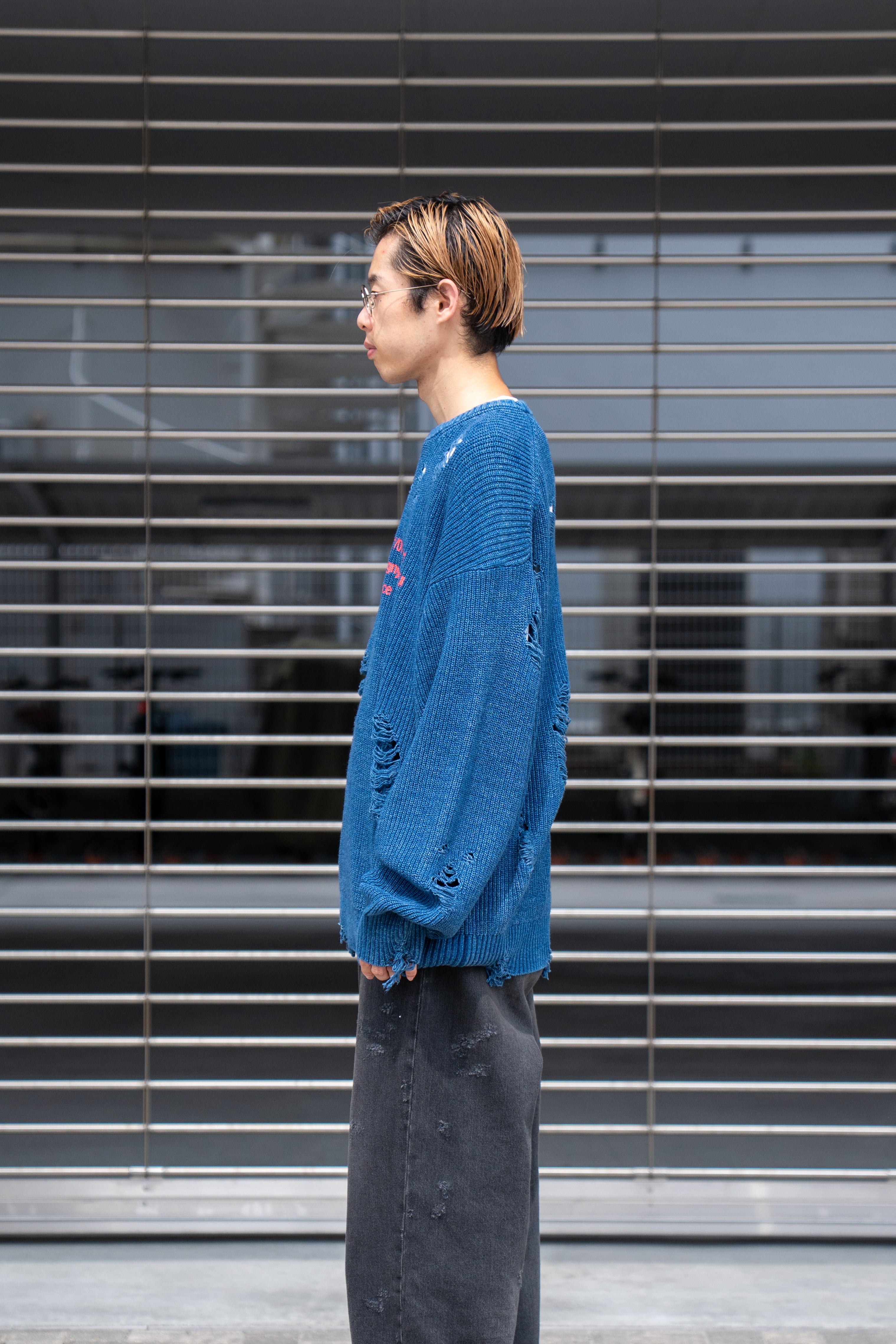 Indigo pullover knit – sign | サイン