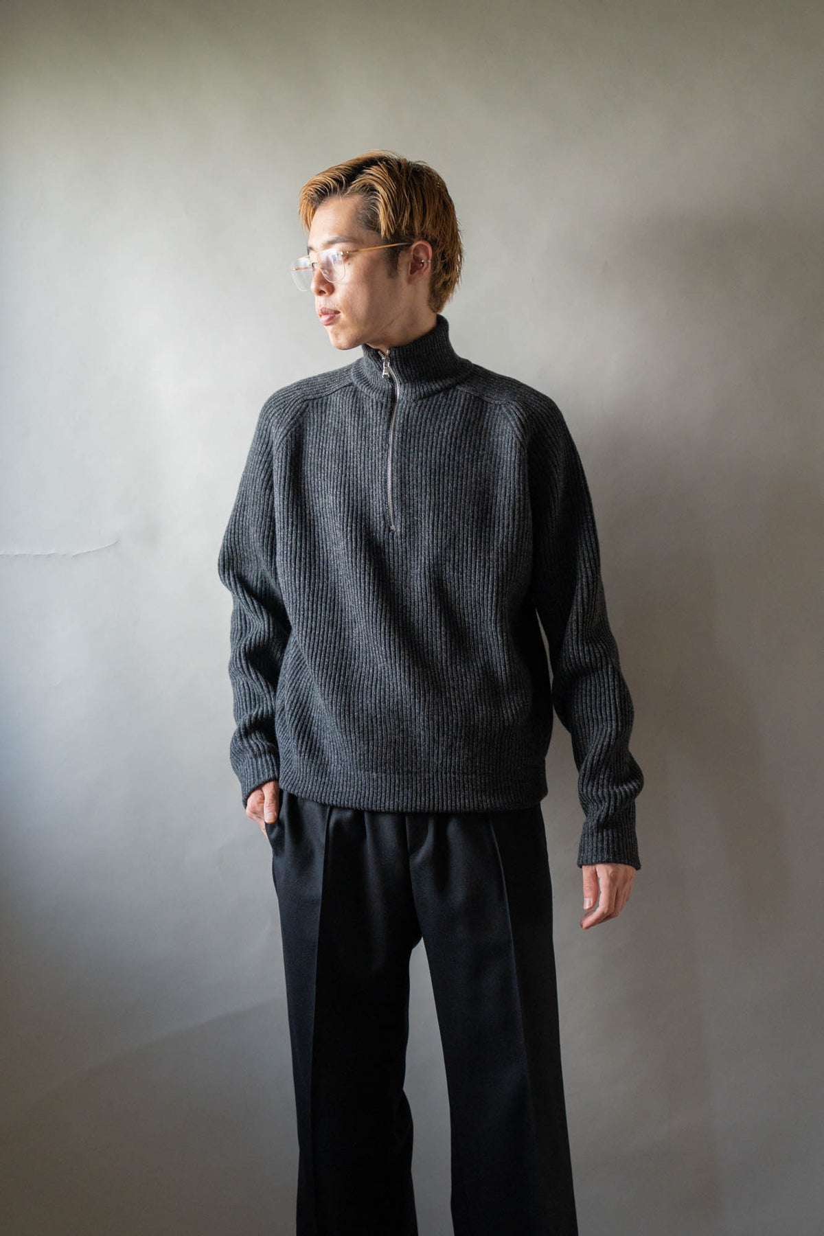 HALF ZIP RIBBED JUMPER