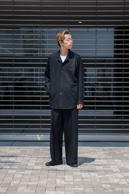 WIDE TROUSER WITH RIBBED WAISTBAND IN WOOL FLANNEL