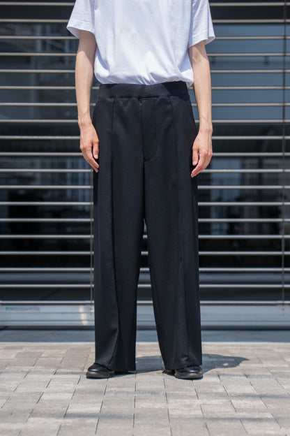 WIDE TROUSER WITH RIBBED WAISTBAND IN WOOL FLANNEL