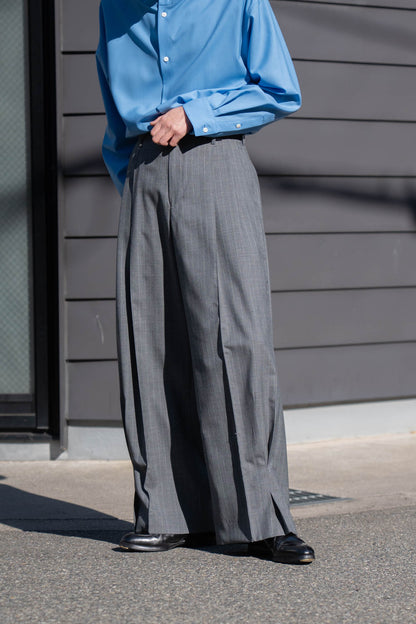 Pleated Stripe Summer Wool Pants