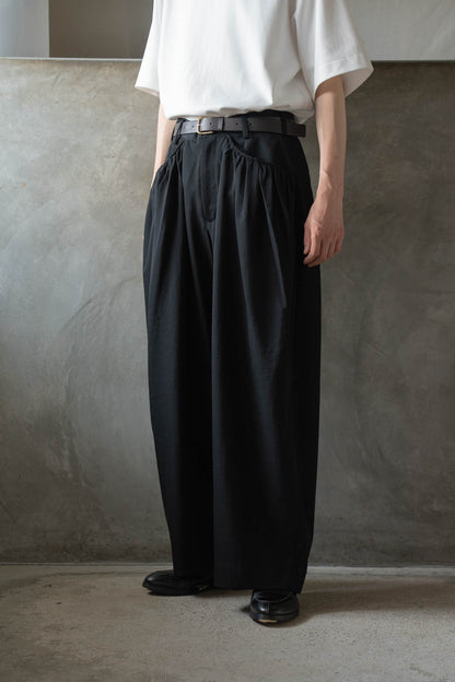 Gather-detail wool gabardine pants
