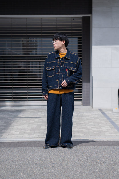 Hand Stitched Rigid Denim Knit Pants