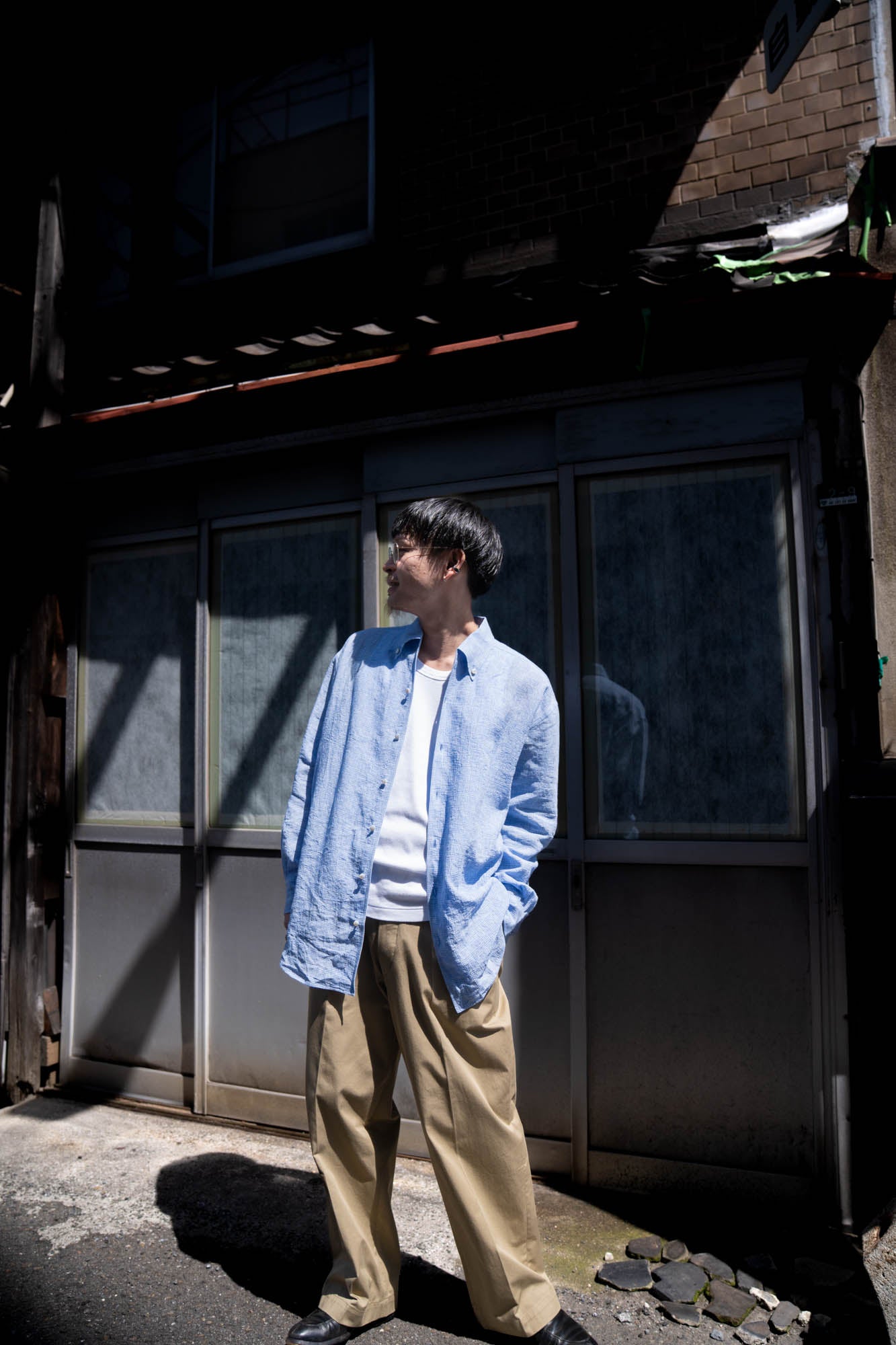 water twisted linen glen check shirt