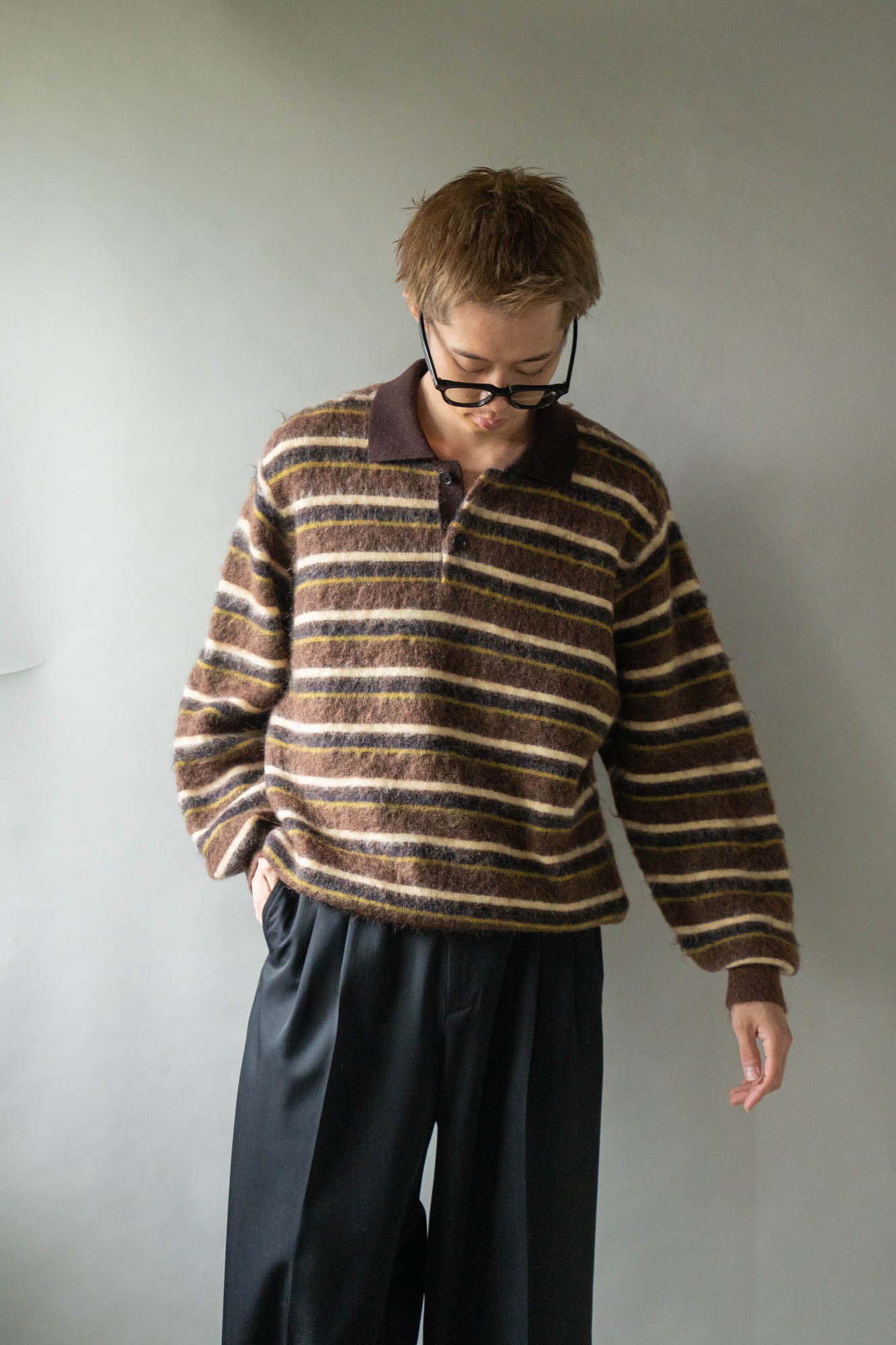KID MOHAIR RIBBED KNIT POLO LS(ST.1647)