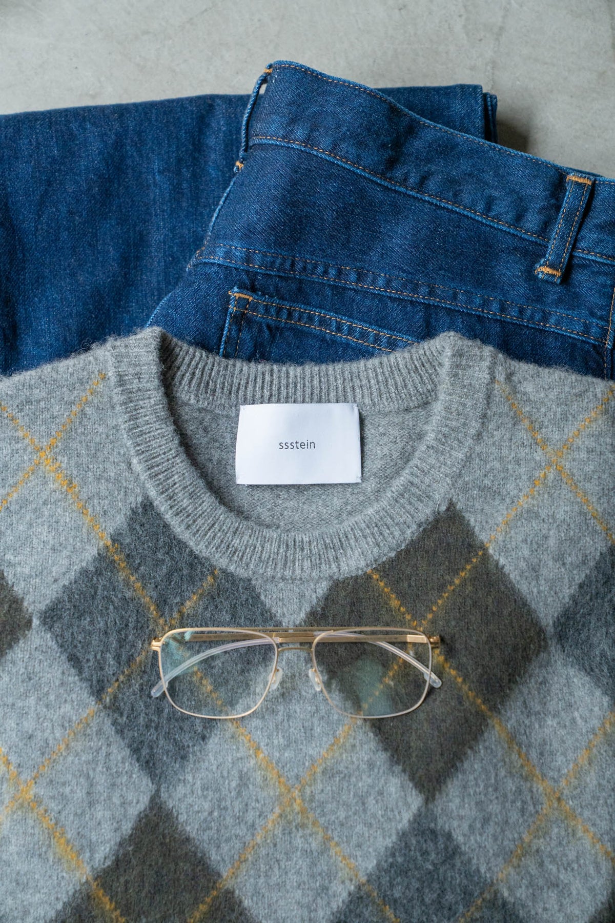 FINE WOOL ARGYLE KNIT CREW NECK LS(ST.1649)