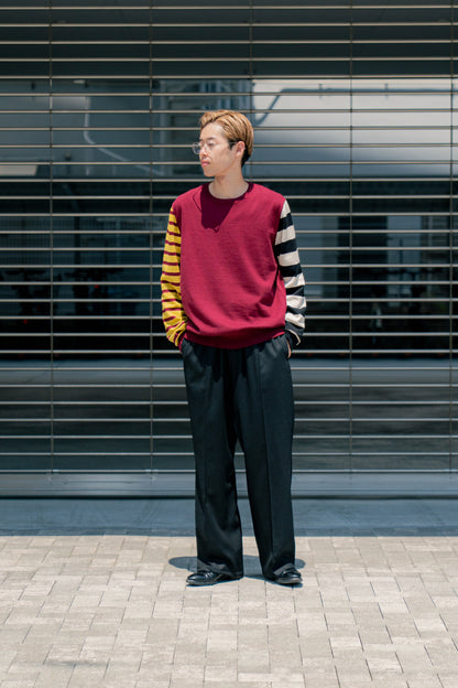 COTTON CASHMERE BORDER SLEEVE SWEATER