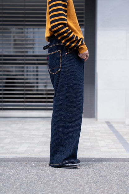 Hand Stitched Rigid Denim Knit Pants