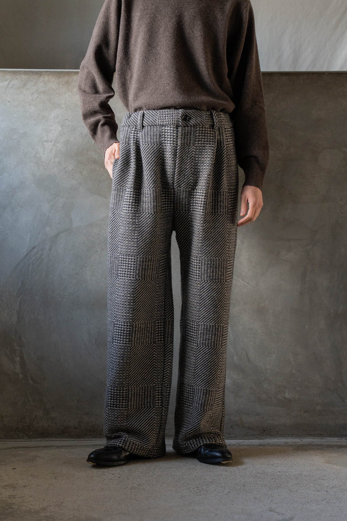Knitted Tweed Check Trousers