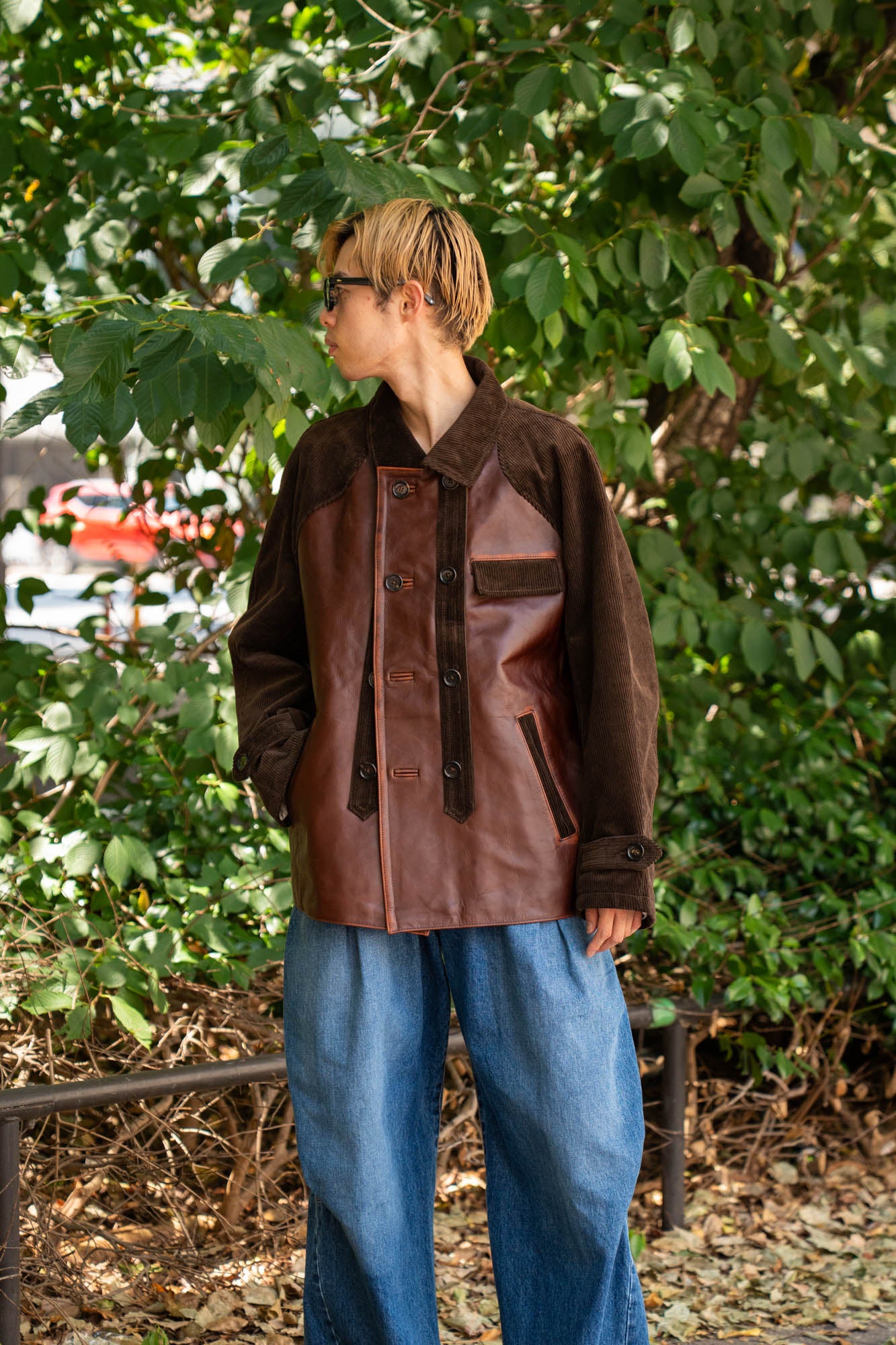 Combination leather jacket