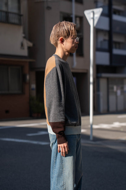 EXTRA FINE WOOL KNIT COLOR BLOCK LS(ST.1479)