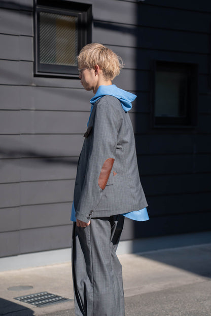 Leather-Patch No-Collar Jacket