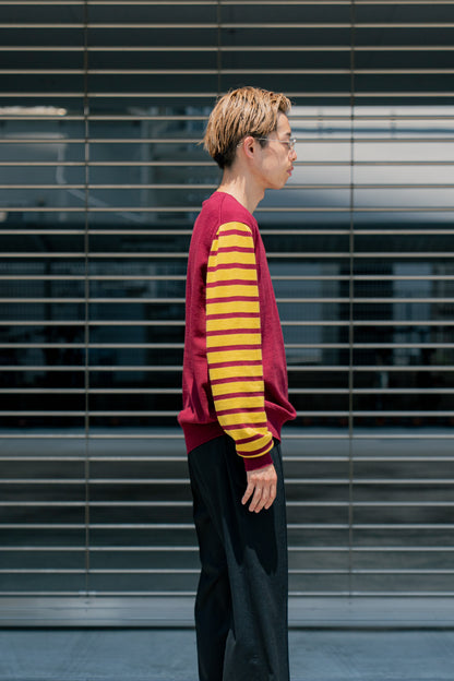COTTON CASHMERE BORDER SLEEVE SWEATER