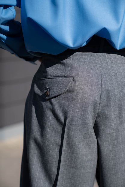 Pleated Stripe Summer Wool Pants