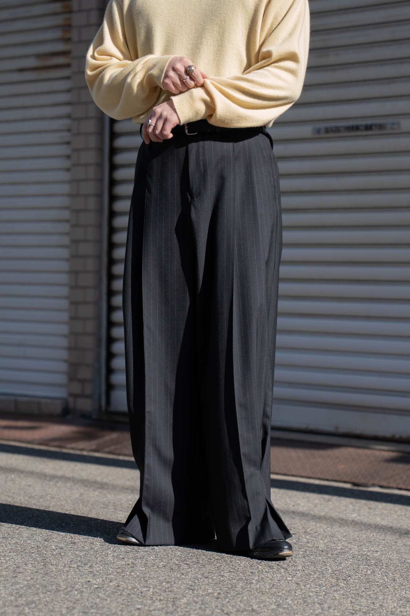 Pleated Stripe Summer Wool Pants