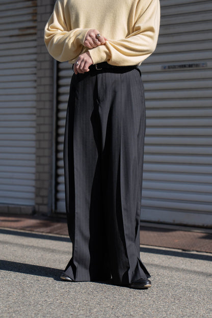 Pleated Stripe Summer Wool Pants