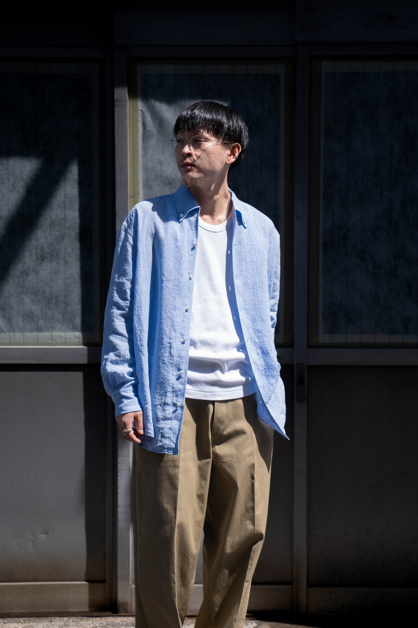 water twisted linen glen check shirt