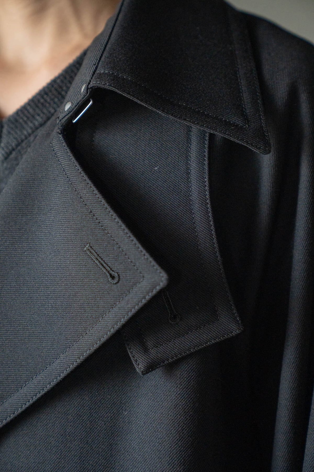 Wool Gabardine Trench Coat In Black