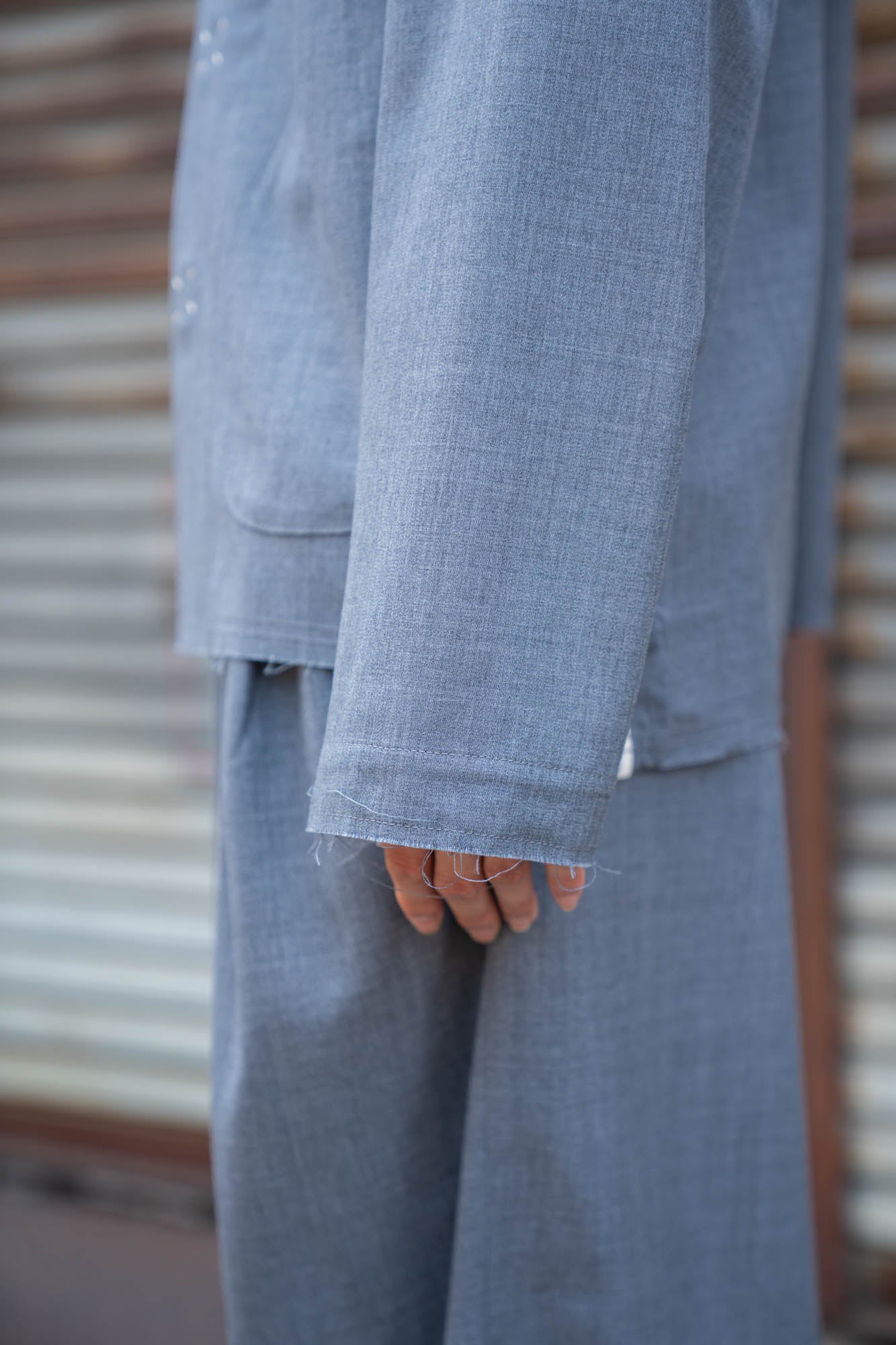 No-collar wool gabardine jacket
