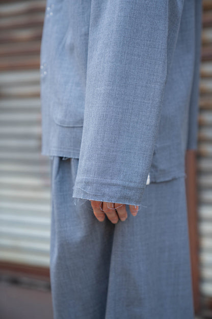 No-collar wool gabardine jacket