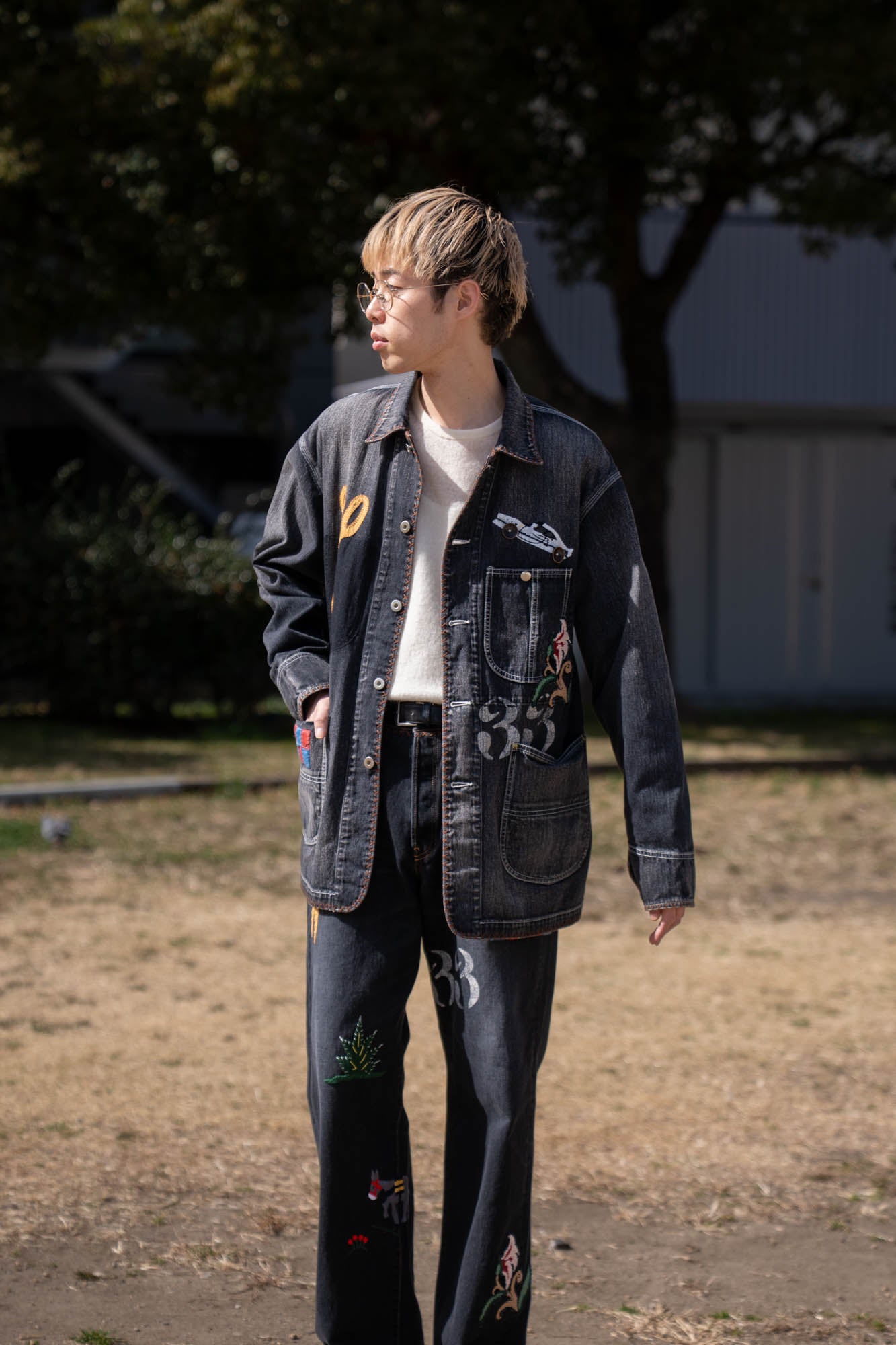 Hand-Embroidered Denim Coverall