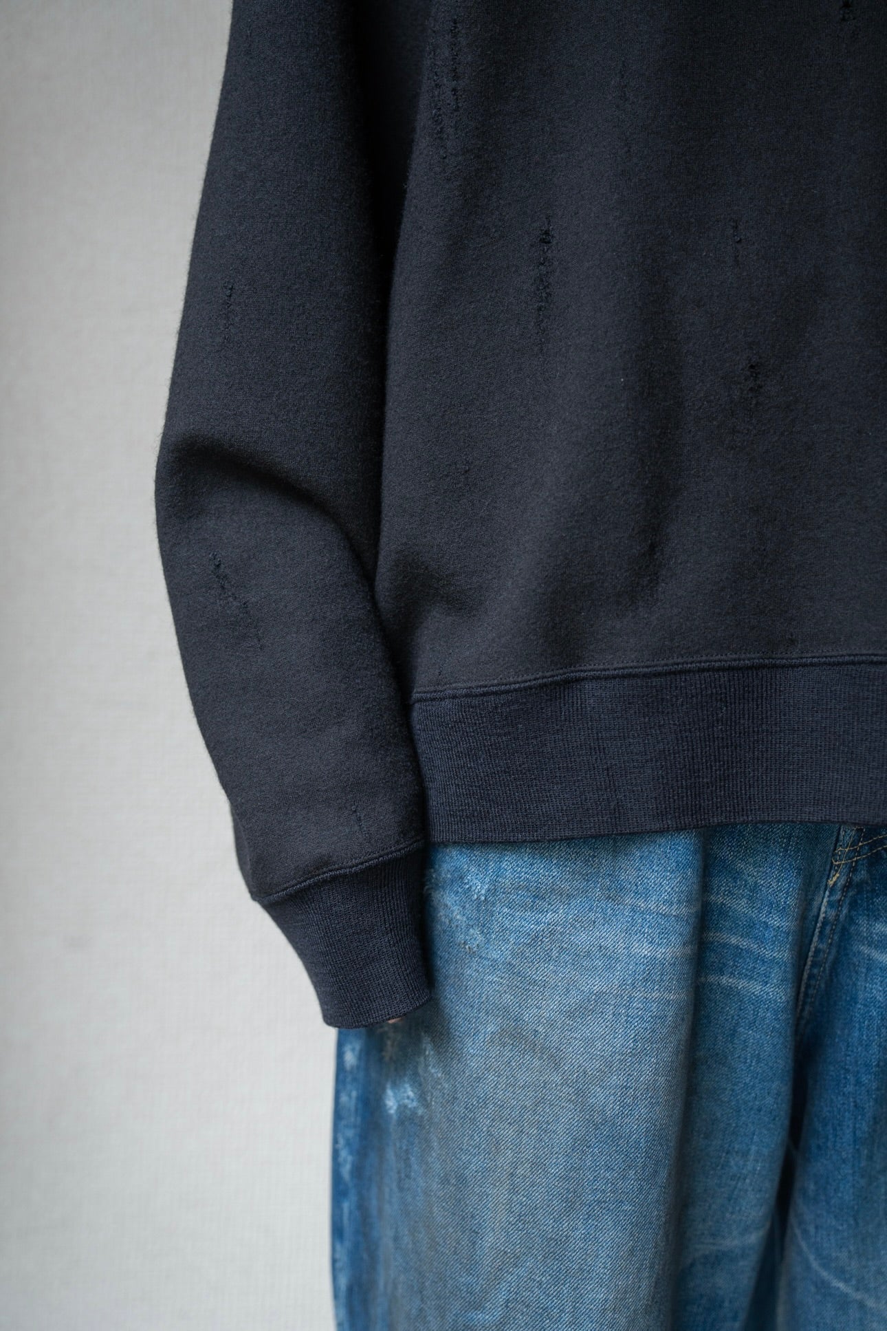 Damage jacquard terry crew neck sweater