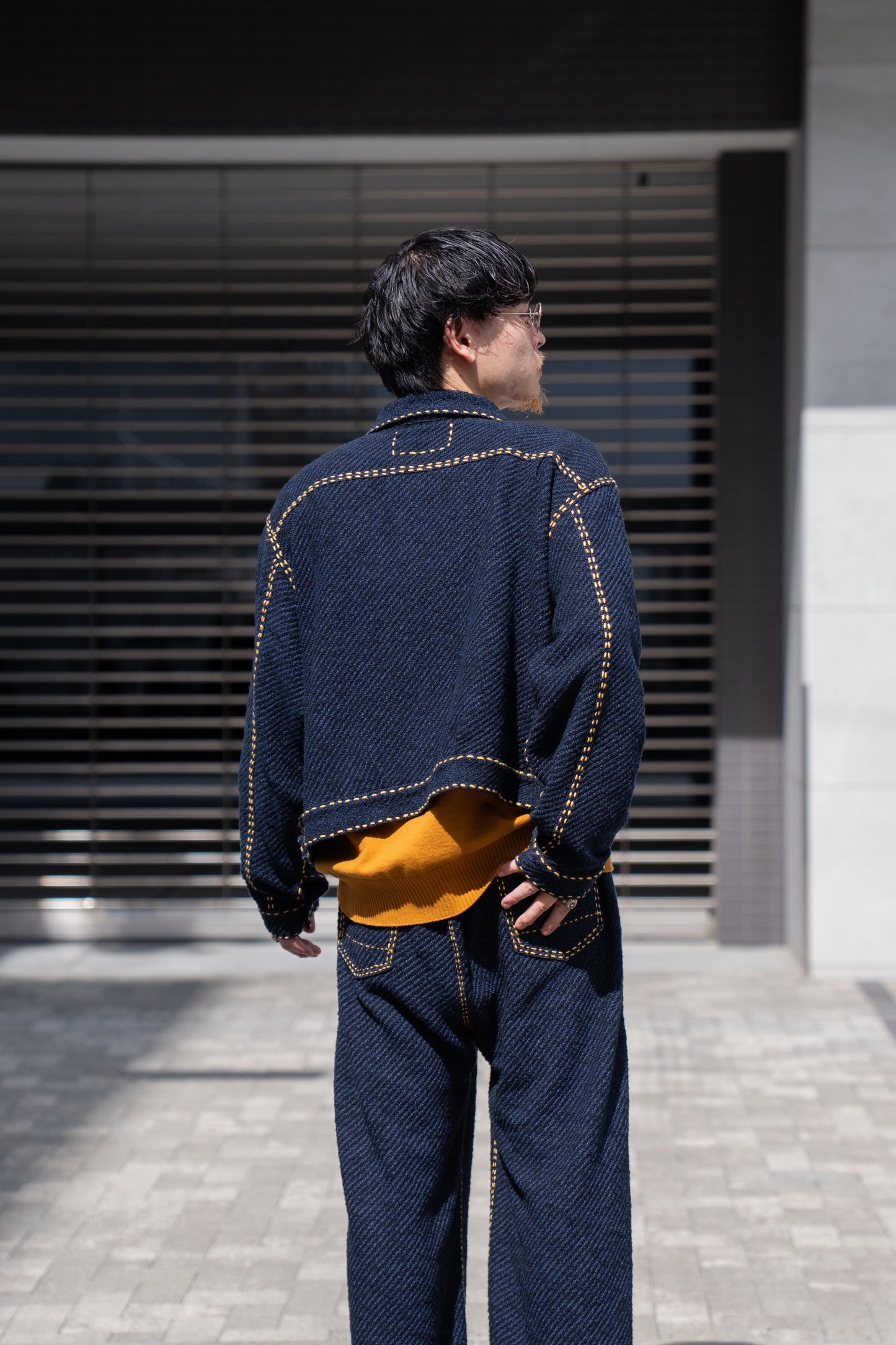 Hand Stitched Rigid Denim Knit Jacket