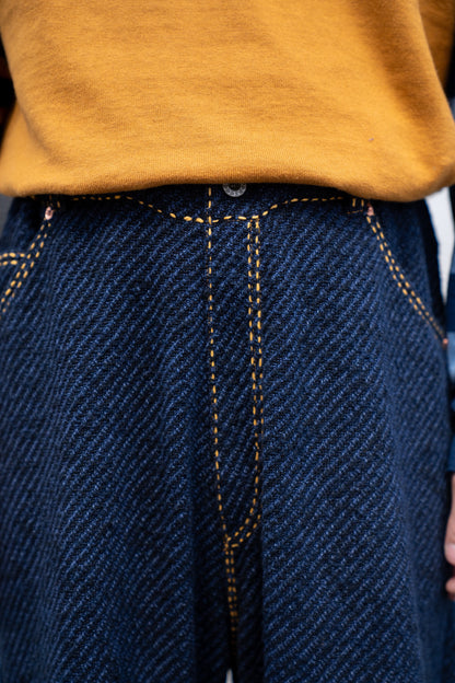 Hand Stitched Rigid Denim Knit Pants
