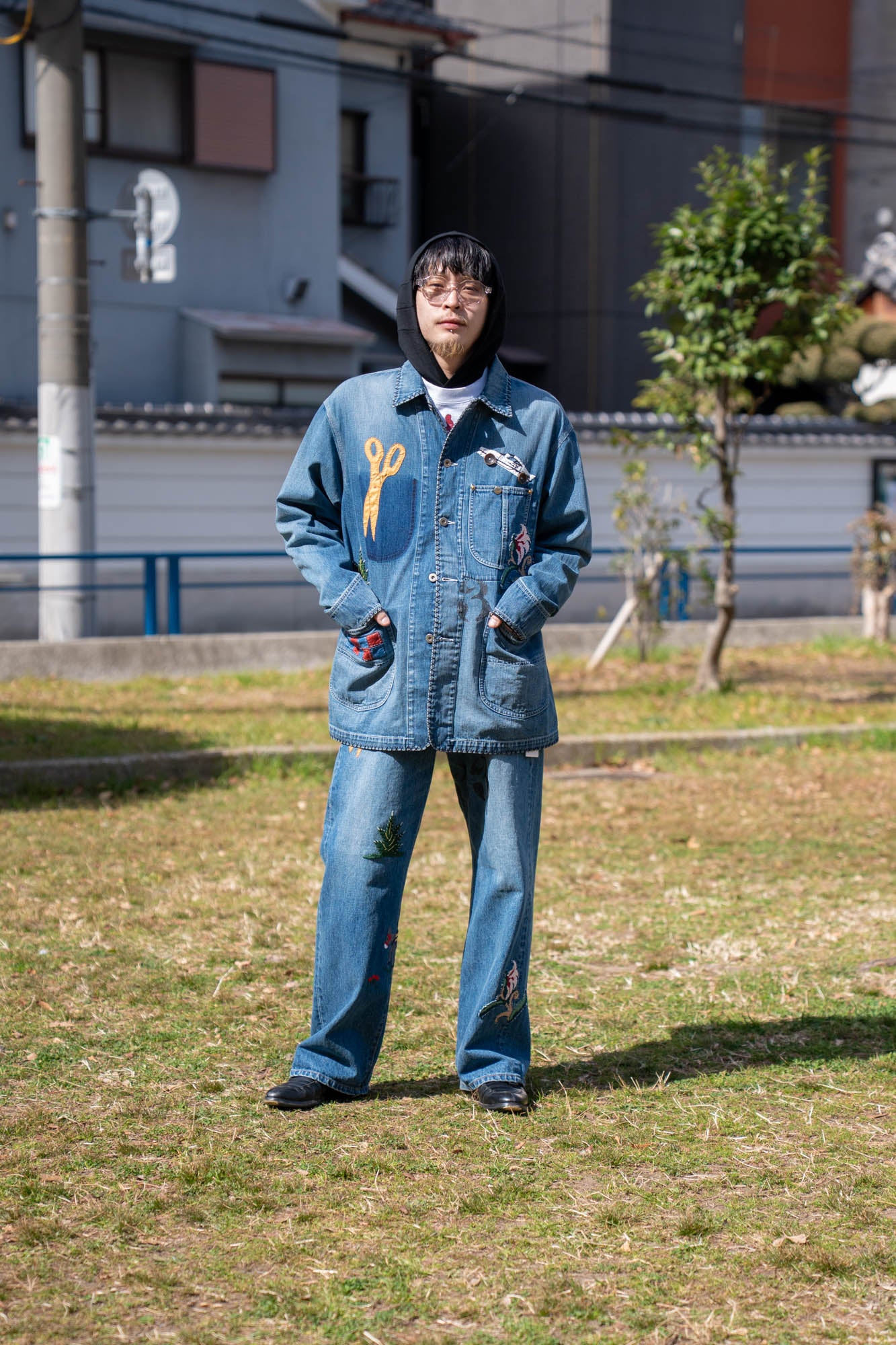 Hand-Embroidered Denim Coverall