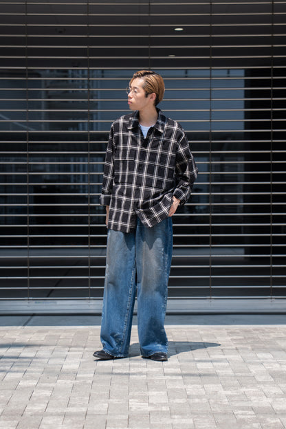 Silk/Cottn Nep Plaid Military Shirt