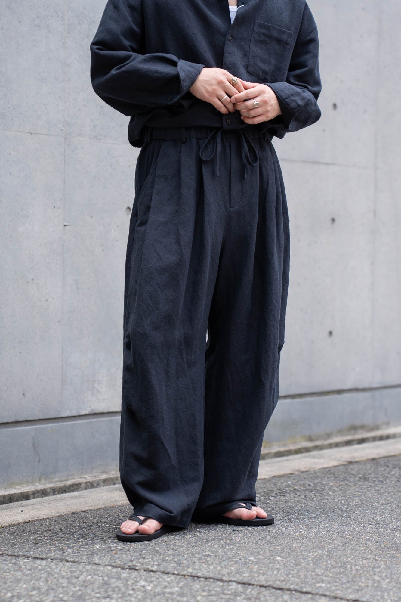 Linen Silk Wide Knee Tuck Pants
