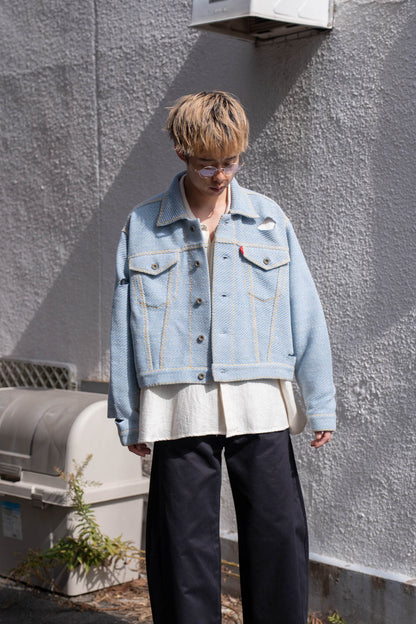 Knitted Denim Jacket with Hand Stitching