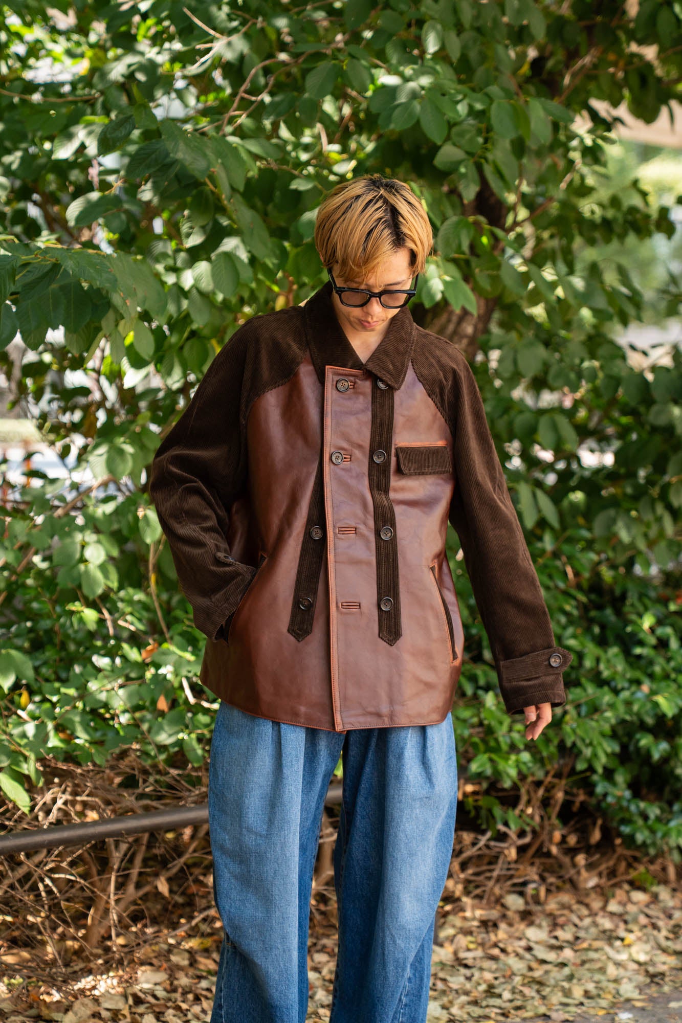 Combination leather jacket