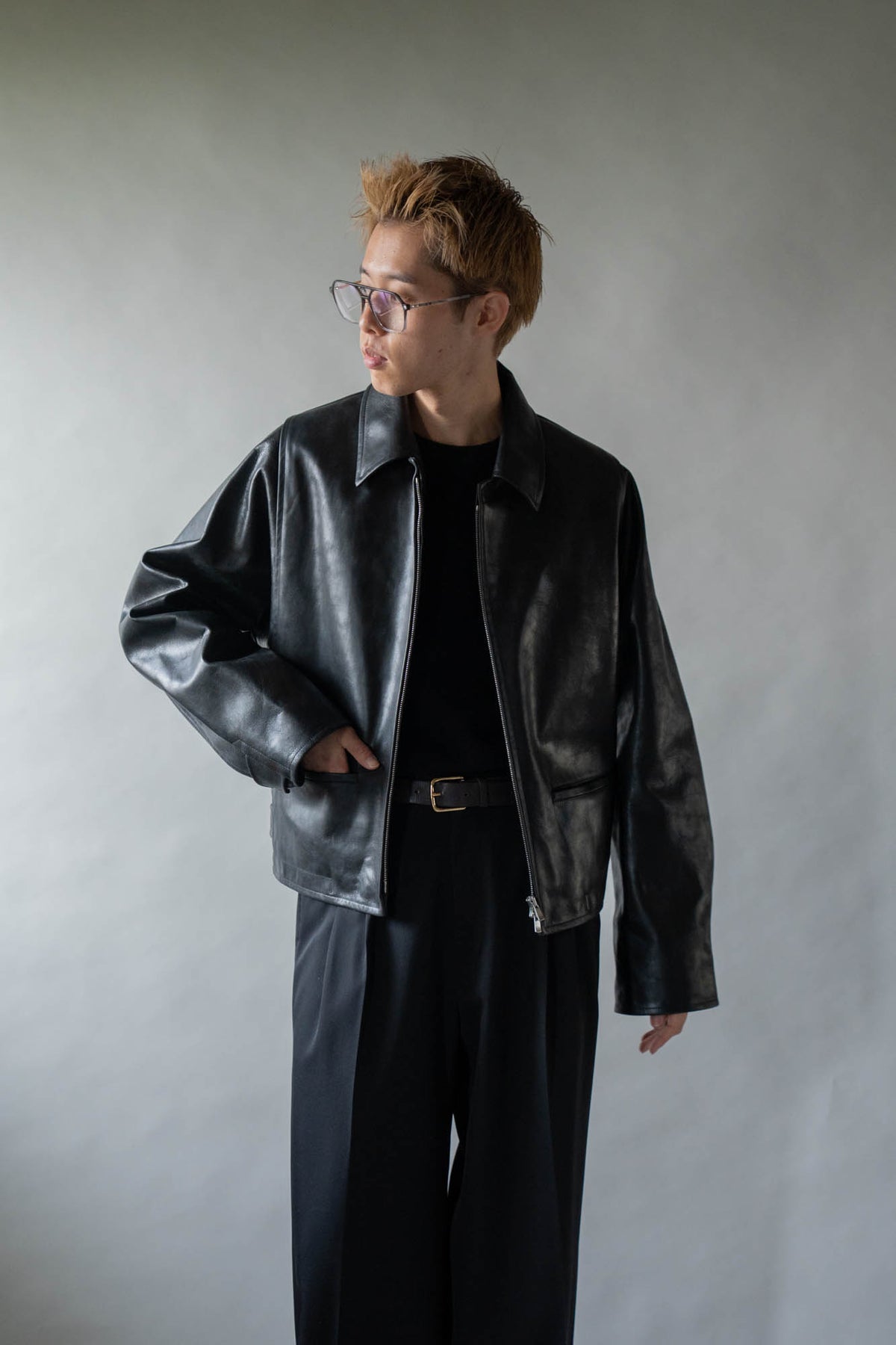 MODIFIED-SLEEVE LEATHER MOTOR JACKET