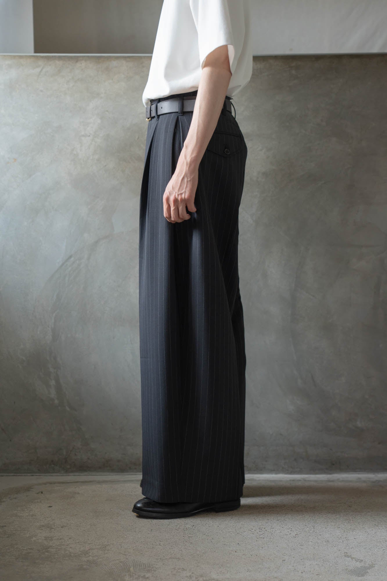 Pleats bonded wool pants