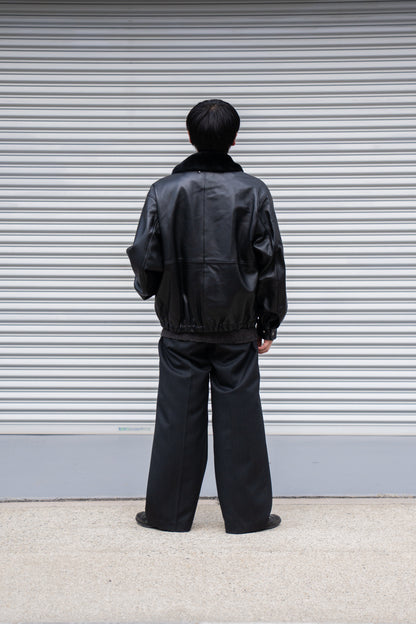 MOUTON COLLAR SHEEP LEATHER ZIP JACKET(ST.1216)