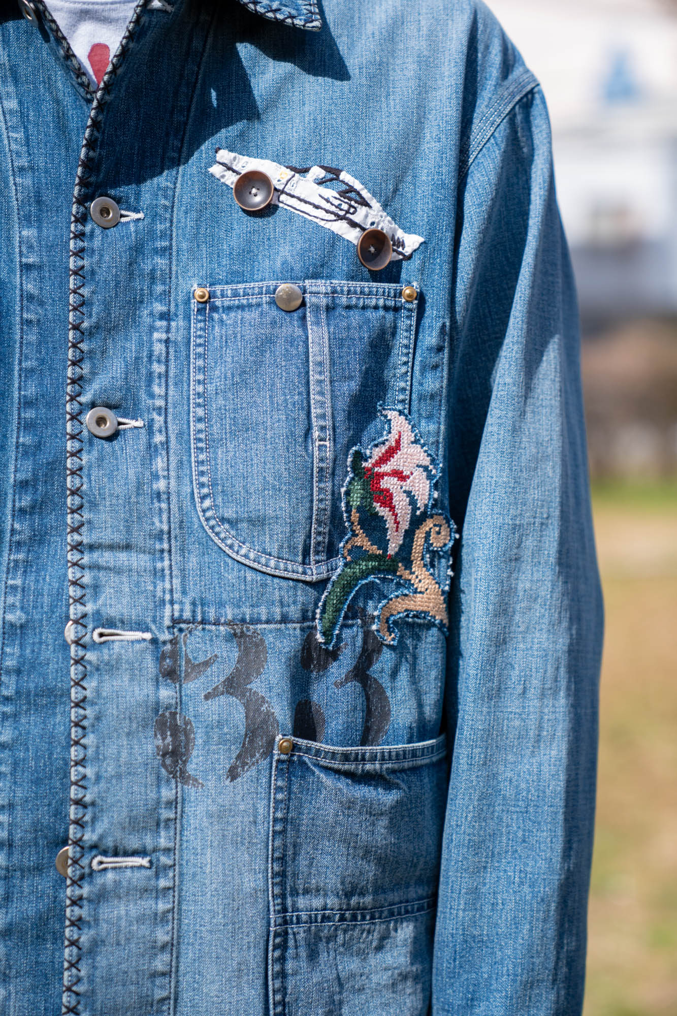 Hand-Embroidered Denim Coverall