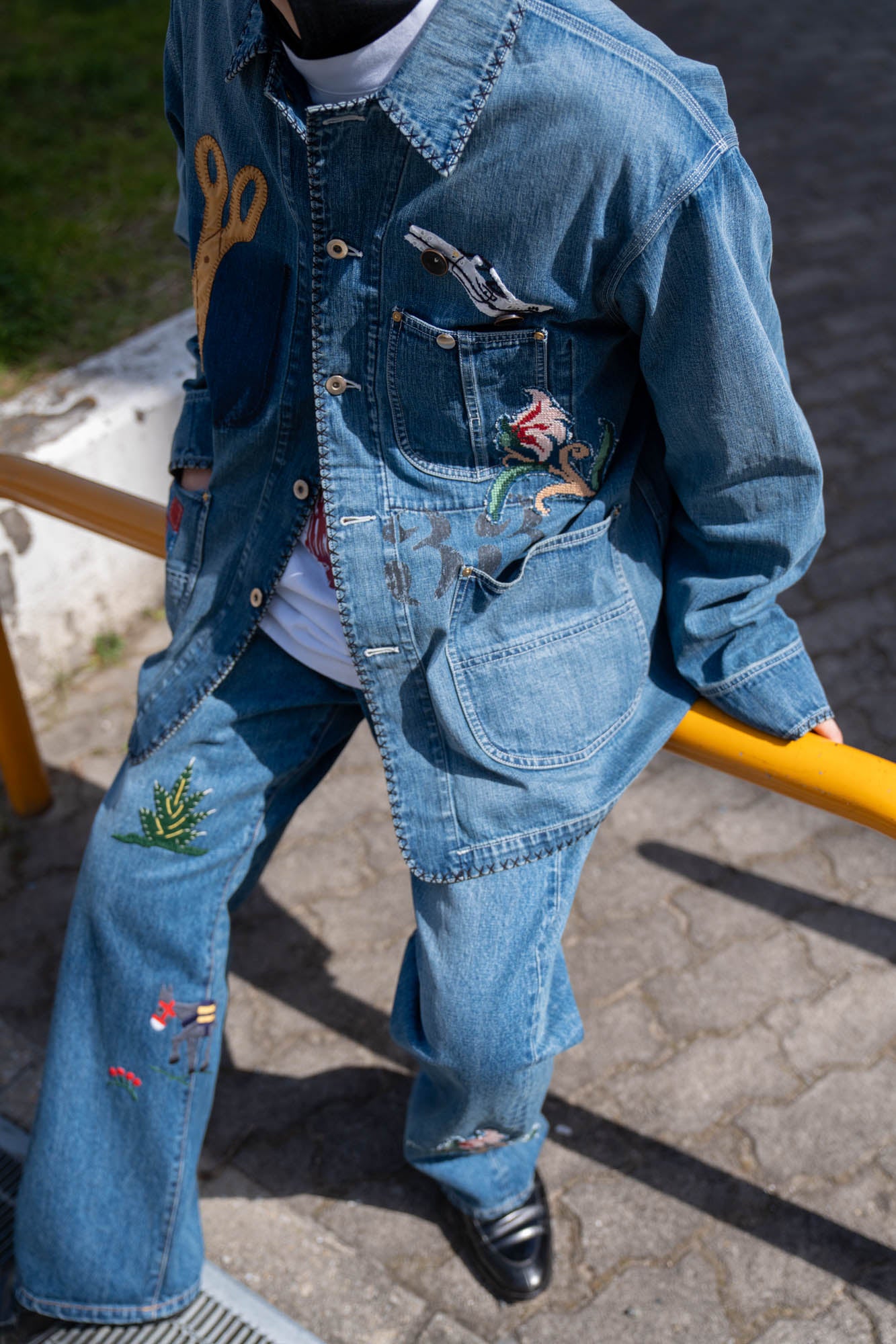Hand-Embroidered Denim Coverall