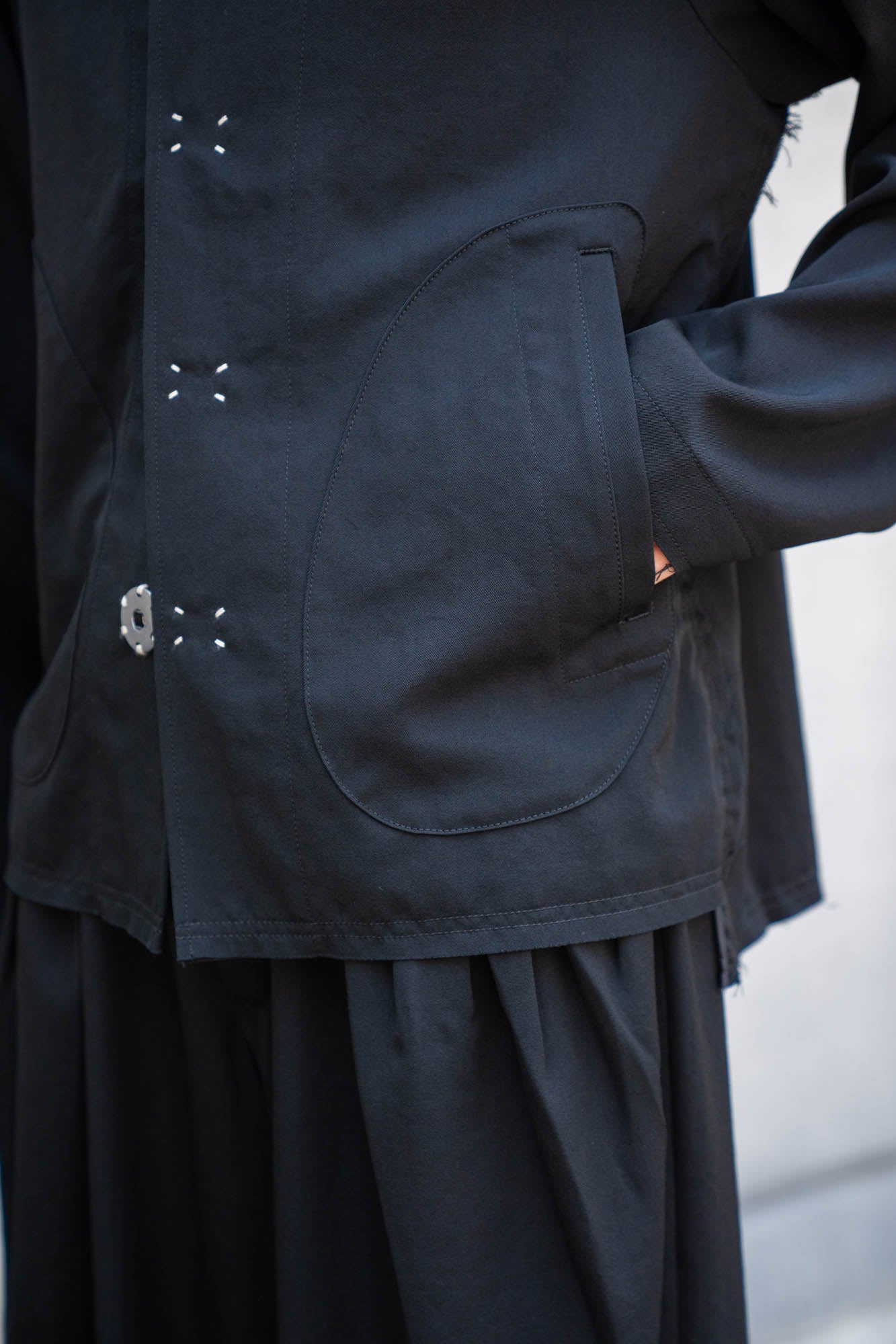 No-collar wool gabardine jacket