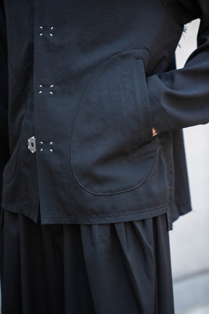 No-collar wool gabardine jacket